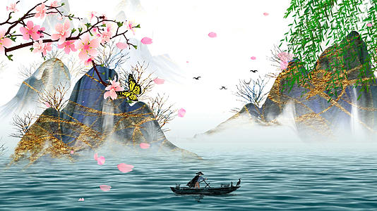 4K中国风水墨山水意境舞台背景视频的预览图