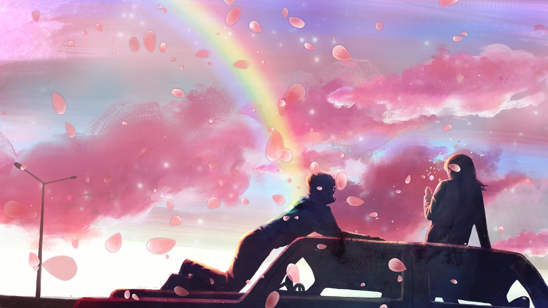 4k彩虹花瓣唯美爱情背景视频的预览图