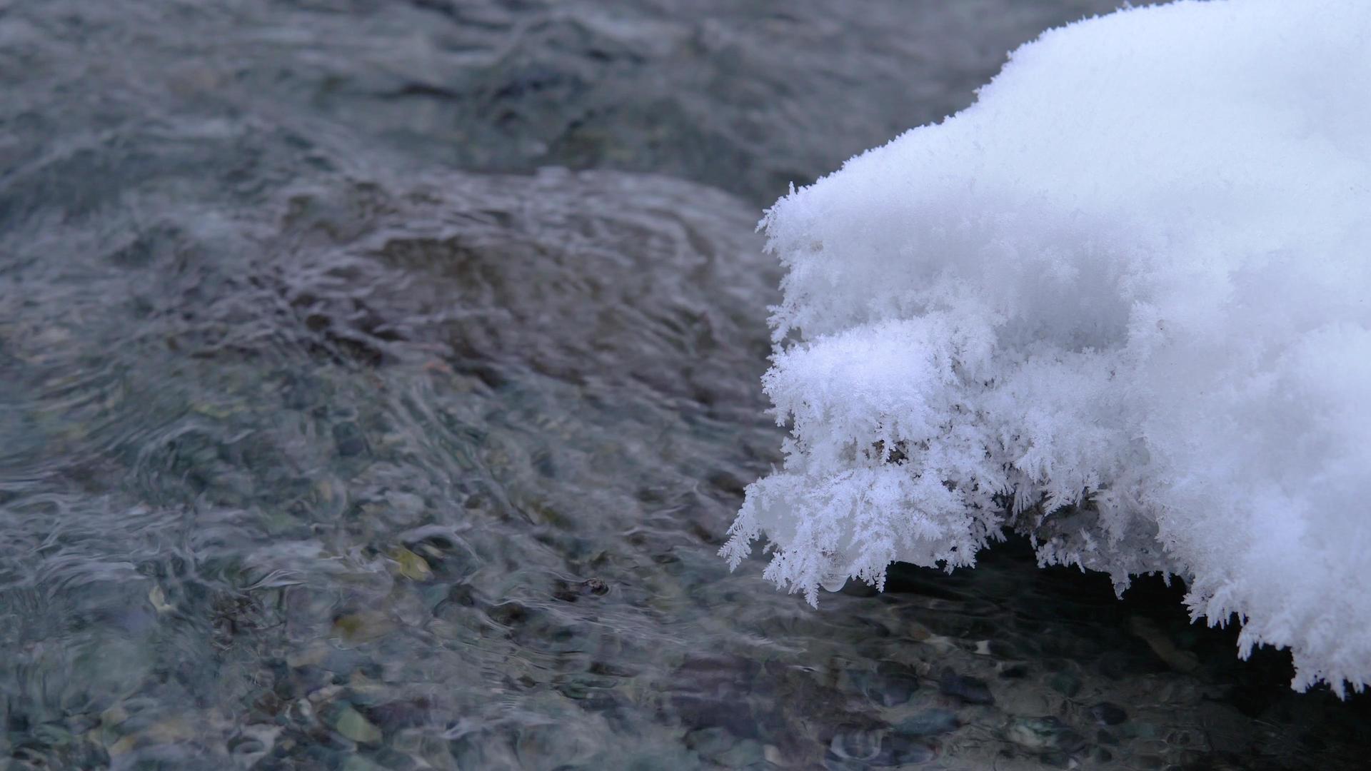 春天冰雪溶化河流流水视频的预览图