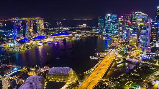 新加坡城市的天线在夜间超度倒塌视频的预览图