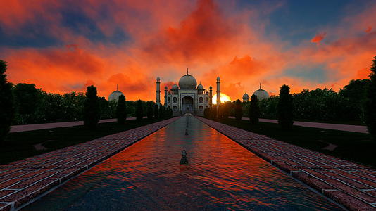 红天在日落TajmahalIndia上视频的预览图