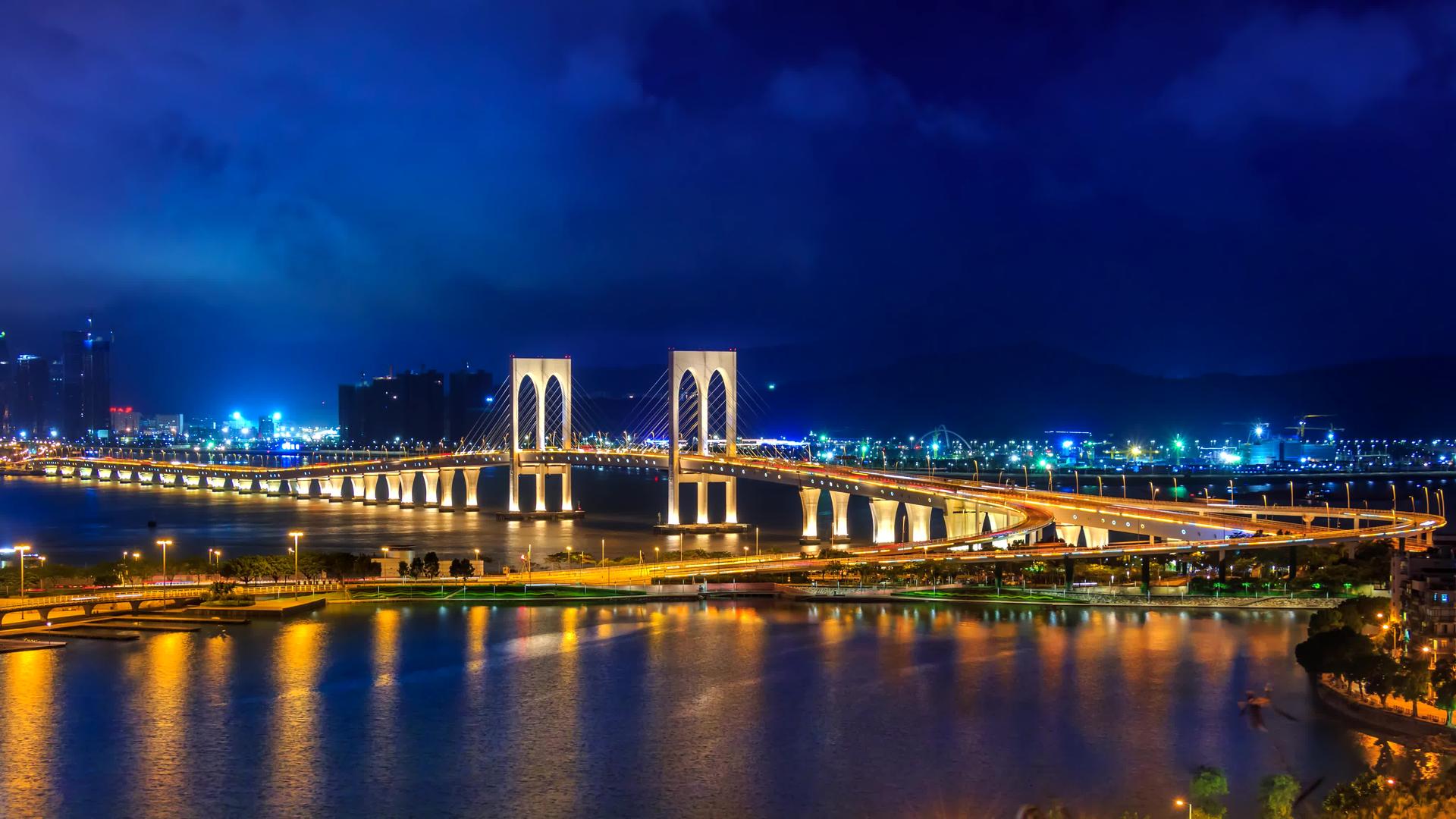 Macau具有里程碑意义的夜城风景时间间隔视频的预览图