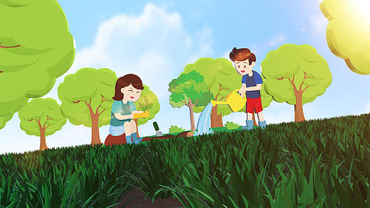 卡通风格三维植树节模板视频的预览图