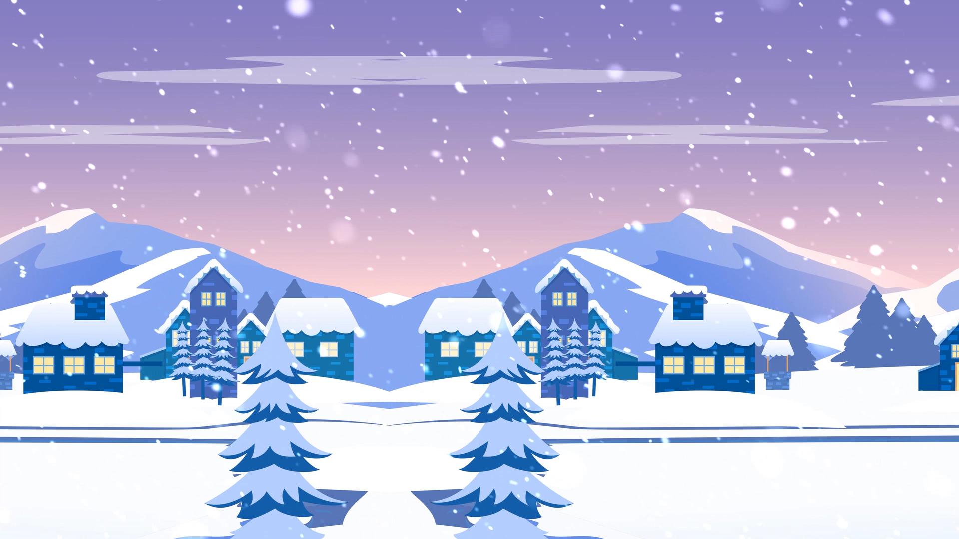 4K插画风冬天雪景房子走屏背景视频视频的预览图