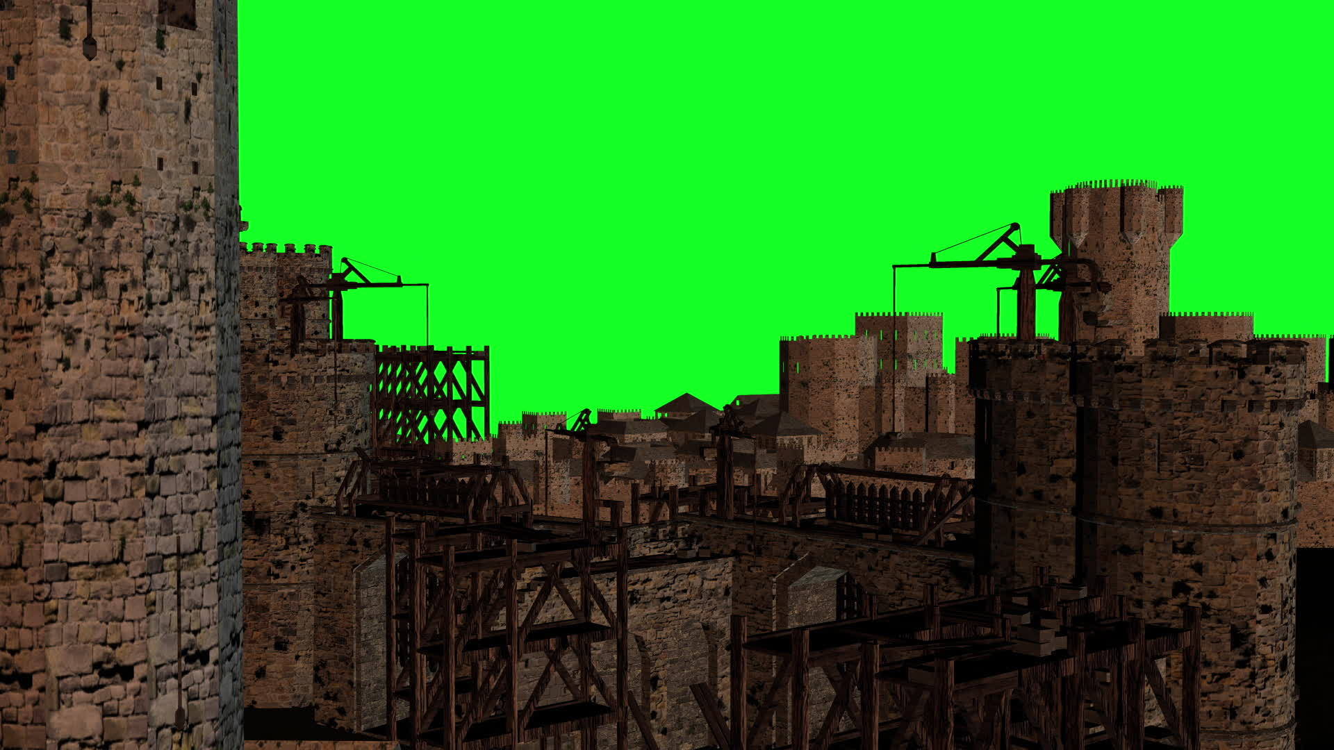 中世纪工事加固村绿色屏幕上有一台起重机视频的预览图