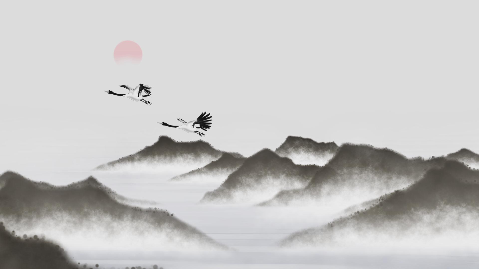 水墨飞鹤背景视频的预览图