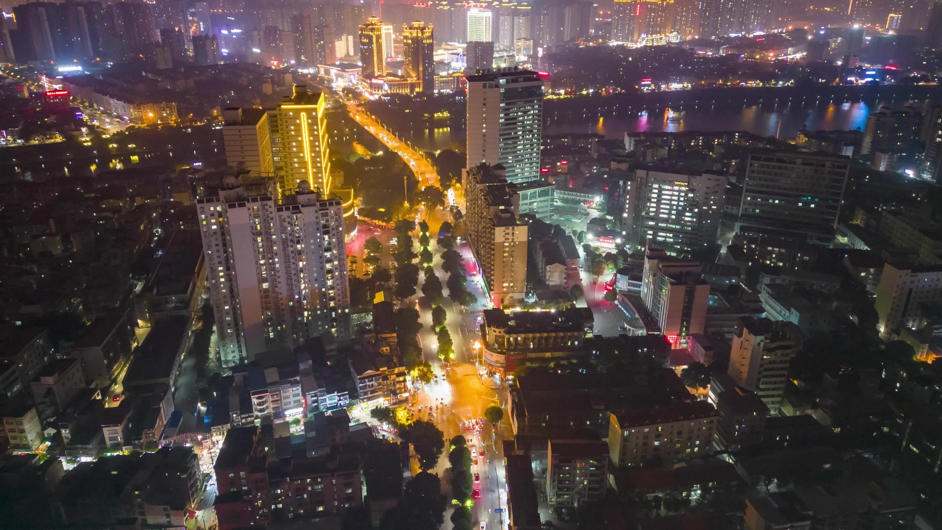 广西百色城市夜景灯光交通航拍移动延迟视频的预览图