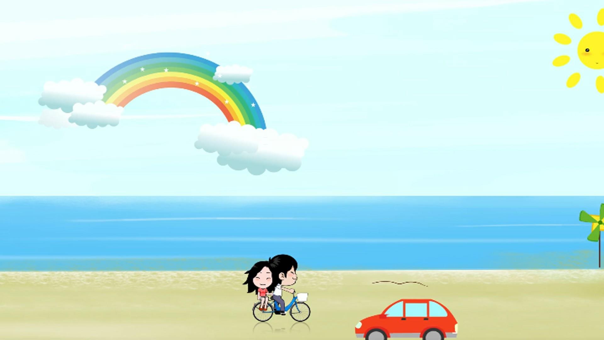 卡通沙滩情侣浪漫夏日旅行背景视频视频的预览图