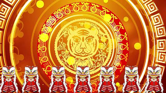 4K中国风剪纸虎年舞狮背景舞狮元旦背景视频视频的预览图