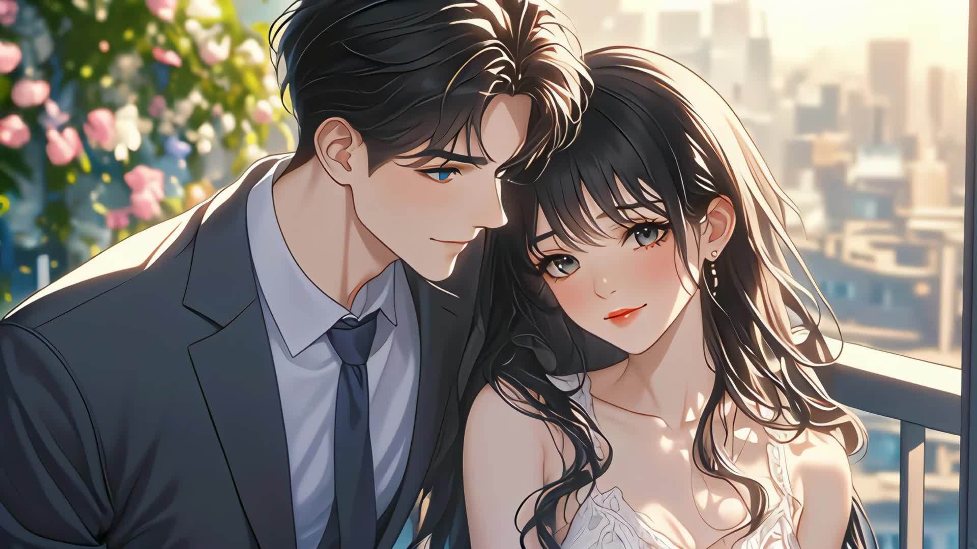 西服男孩女孩亲密拥抱动漫漫画视频的预览图
