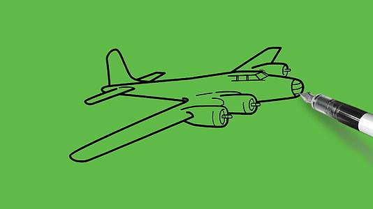 在抽象的绿色背景下画出黑色和蓝色的战斗机平面Black视频的预览图