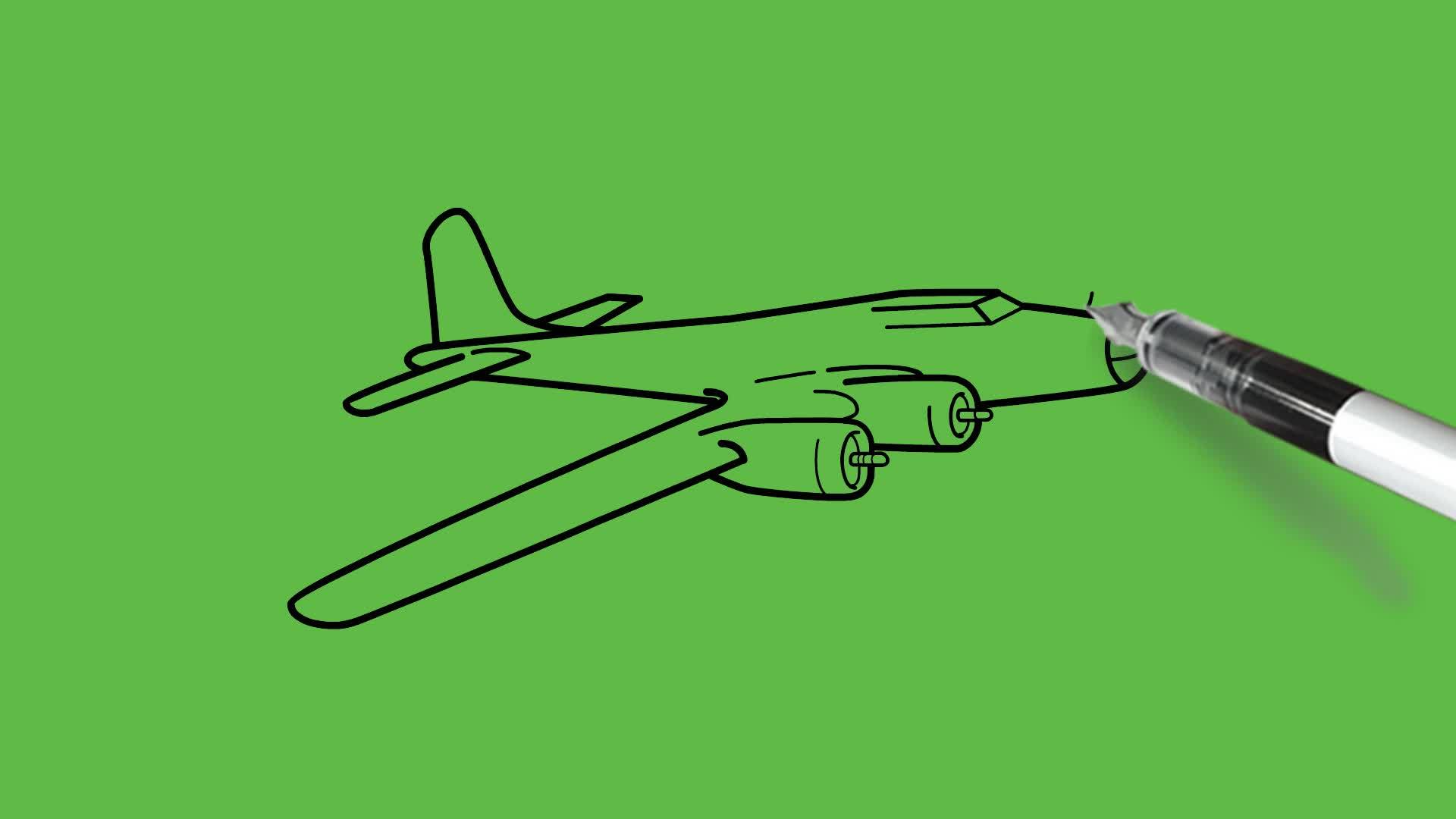 战斗机平面绘制与抽象的绿色背景颜色组合Binfo视频的预览图