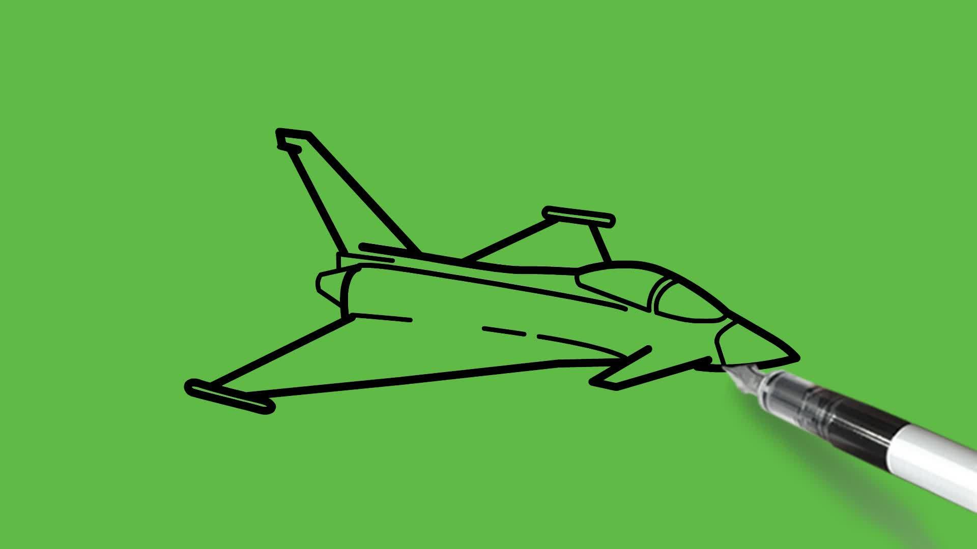 战斗机平面绘制与抽象的绿色背景颜色组合Binfo视频的预览图