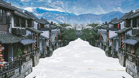 简洁小品舞台节目冬天村庄雪景模拟场景视频的预览图