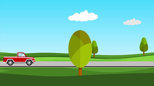 4k漫画2d乡村背景下的动画汽车动画视频的预览图