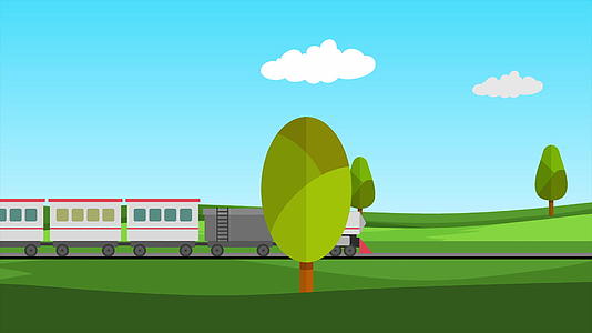 4k卡通2d动画火车动画在乡村背景下视频的预览图