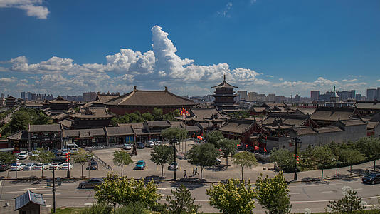 俯拍山西大同著名旅游景点华严寺延时视频视频的预览图