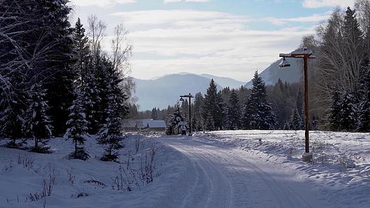 北方冬冬雾凇雪景步行雪滑雪树挂雪视频的预览图