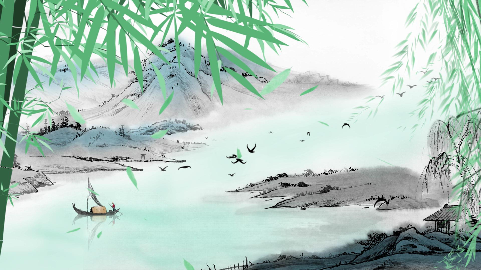 古风山水绿竹背景视频视频的预览图