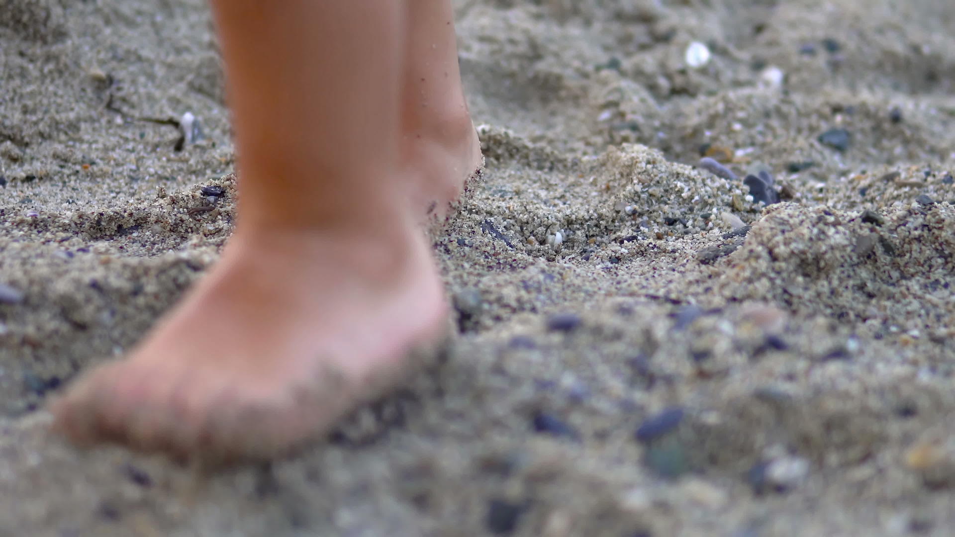 婴儿的脚在沙子上迈出了第一步视频的预览图