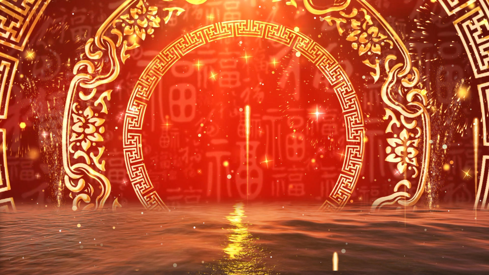 红色喜庆背景视频新年年会舞台视频的预览图