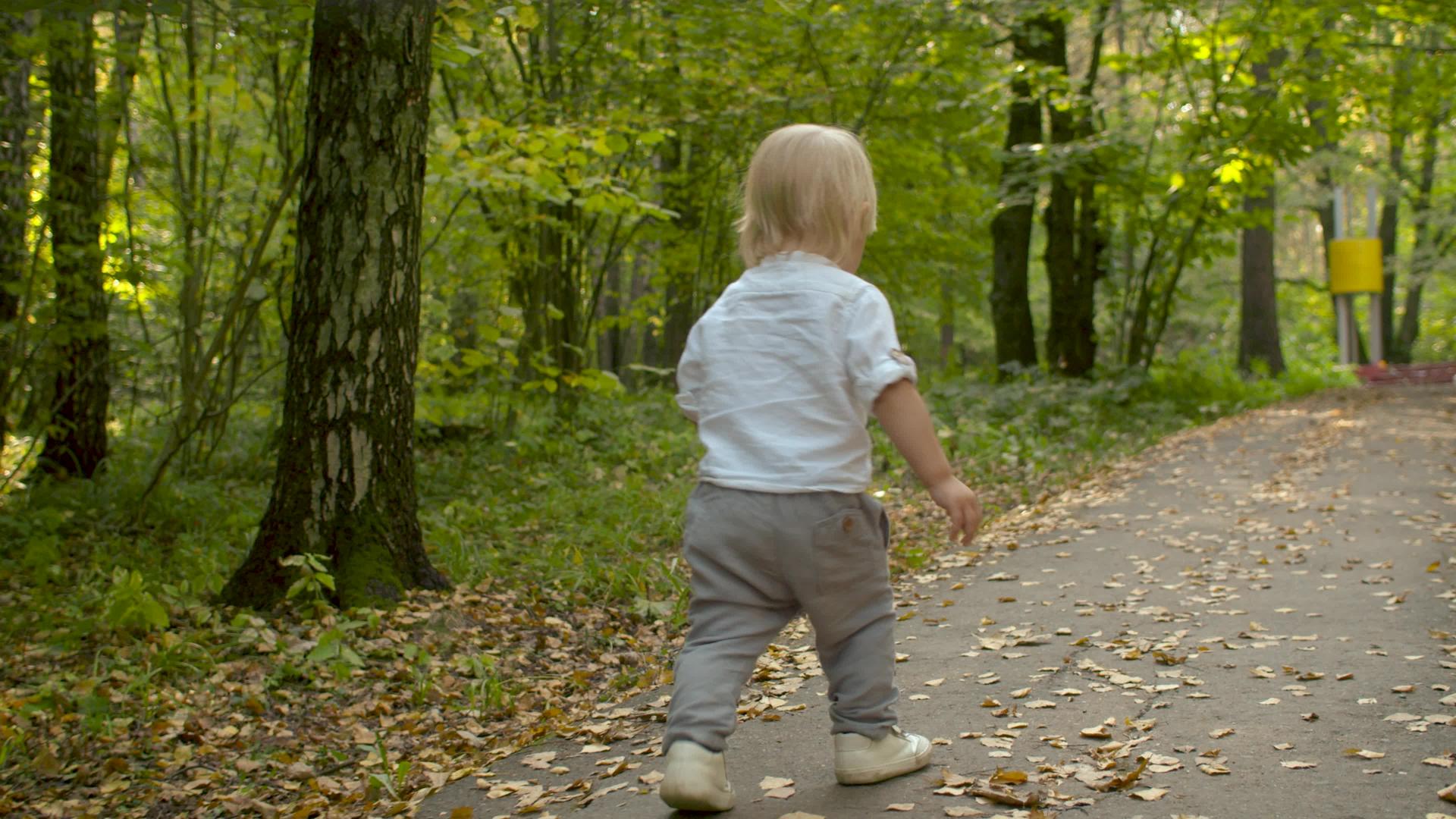 小男孩走在公园的路上视频的预览图
