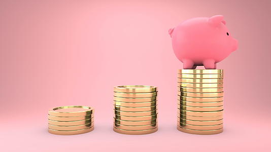 小猪银行正在使用3个粉色背景D动画跳到金币上视频的预览图