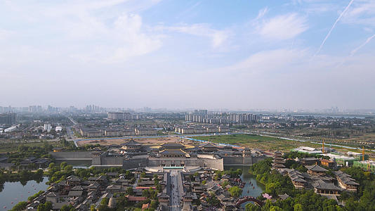 航拍中国唐城景区仿古建筑群4k素材视频的预览图