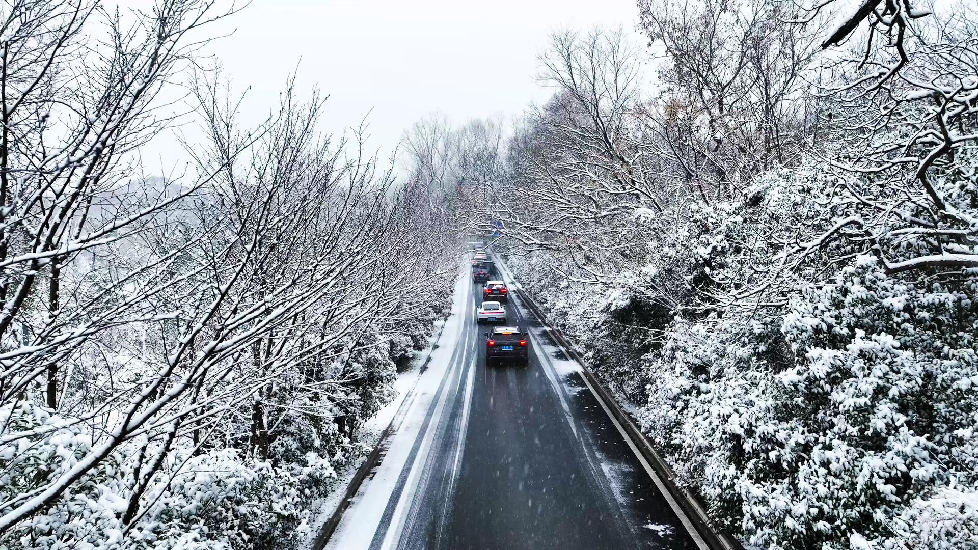 4K航拍雪景大雪天路面积雪枝积雪积雪视频的预览图