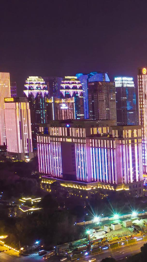 多角度延时航拍杭州城市CBD大楼夜景车流光轨集合视频的预览图