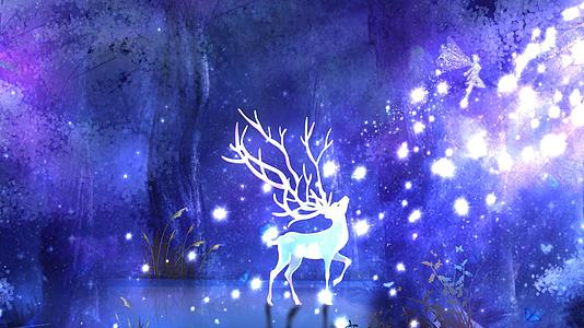 神秘森林小鹿动态梦幻粒子背景视频元素视频的预览图