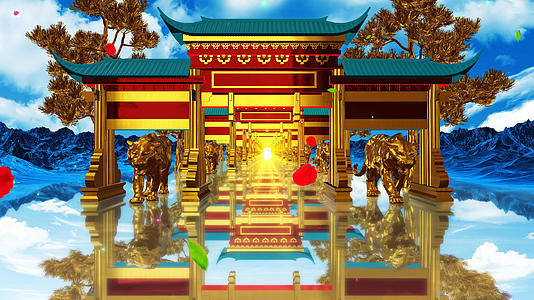 4K国潮春节古建筑穿梭舞台背景视频的预览图