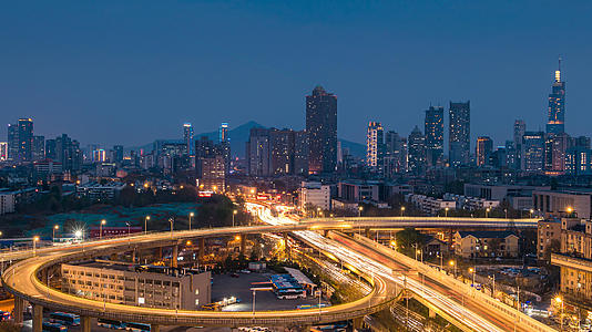 南京城市天际线立交桥日转夜延时视频的预览图