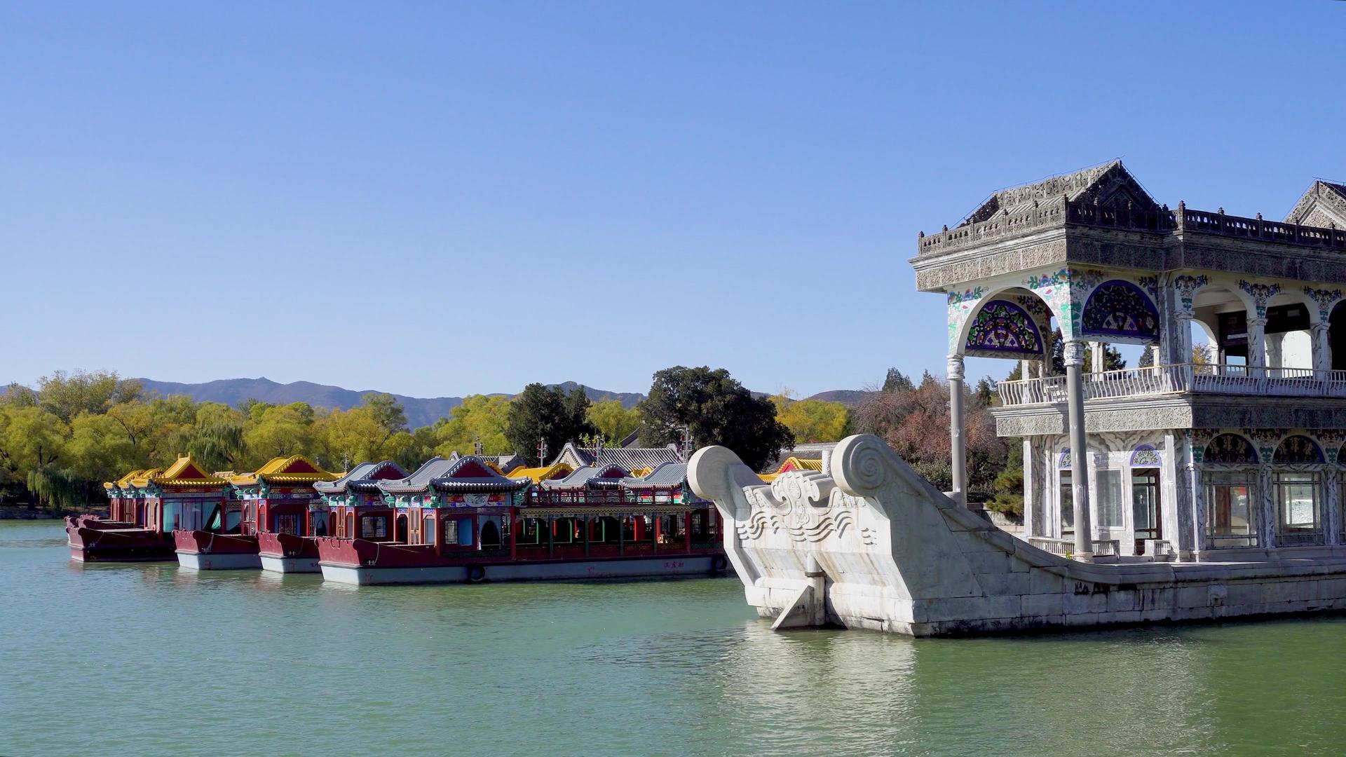 北京颐和园冬季石船景观视频的预览图