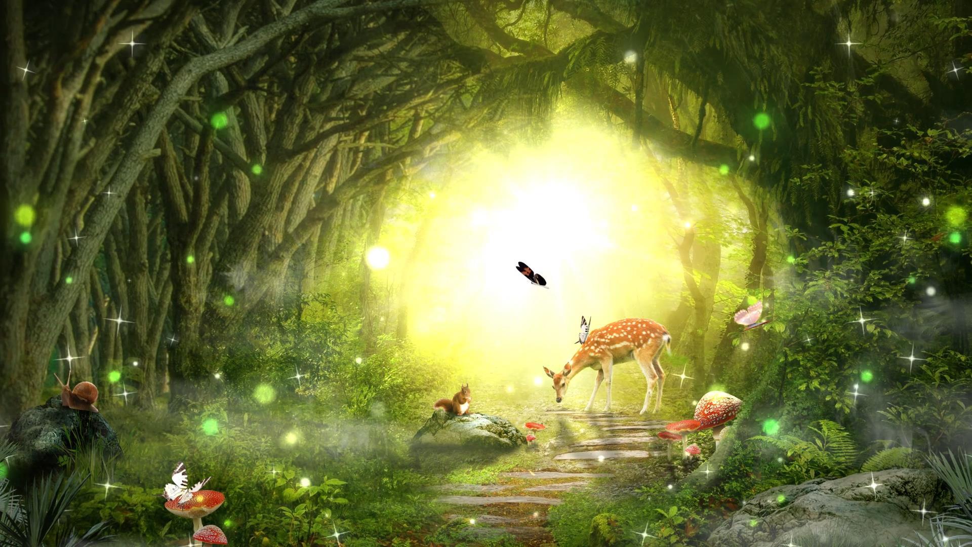动态梦幻唯美丛林小动物粒子光效背景视频元素视频的预览图