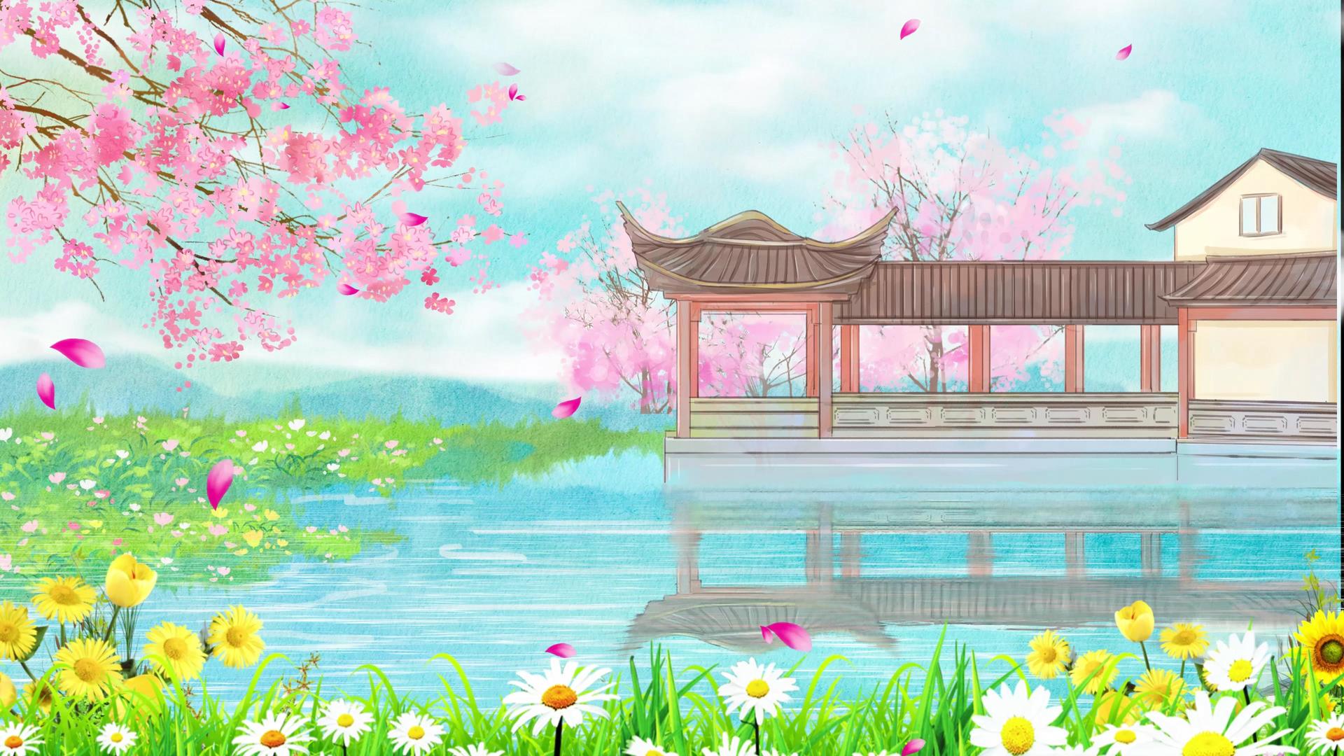 美丽中国风春天背景视频4k视频的预览图