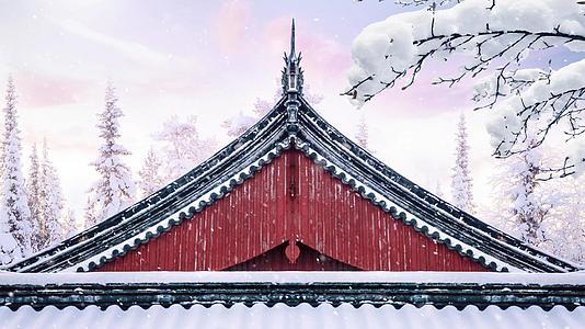 4K中国风古建筑冬季雪花飘飘背景视频视频的预览图
