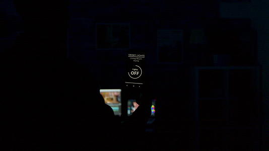 使用智能照明应用程序打开客厅灯的人视频的预览图