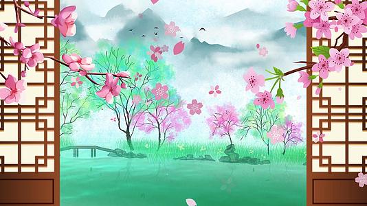 4k中国风水墨樱花背景视频视频的预览图
