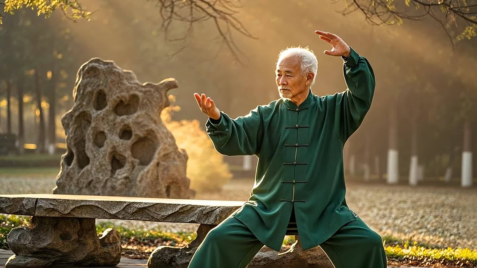 早晨练习老人练习太极运动体育锻炼身体视频的预览图