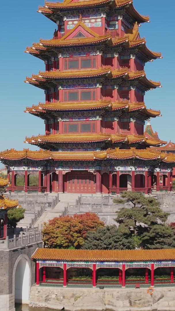 5A烟台蓬莱三仙山风景名胜区淞洲仙境建筑航拍视频视频的预览图