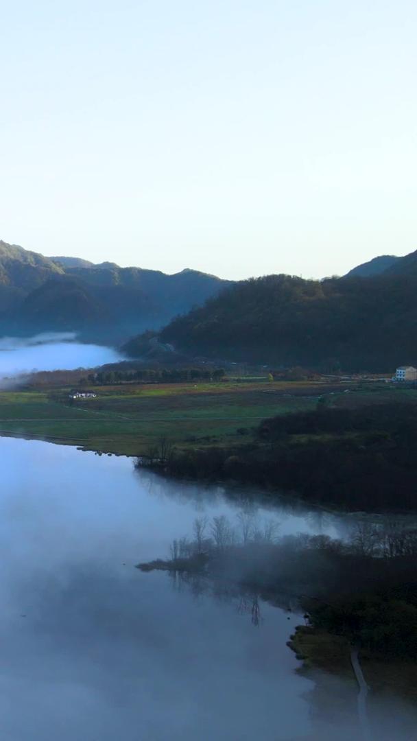 湖北5A景区神农架大九湖清晨雾航拍环绕视频的预览图