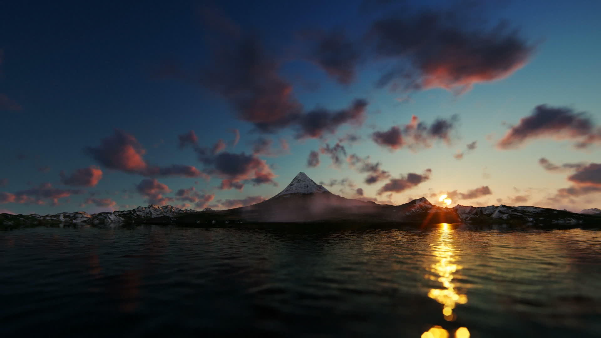 富二山在日落时从亚马纳卡科湖的日落中看到视频的预览图
