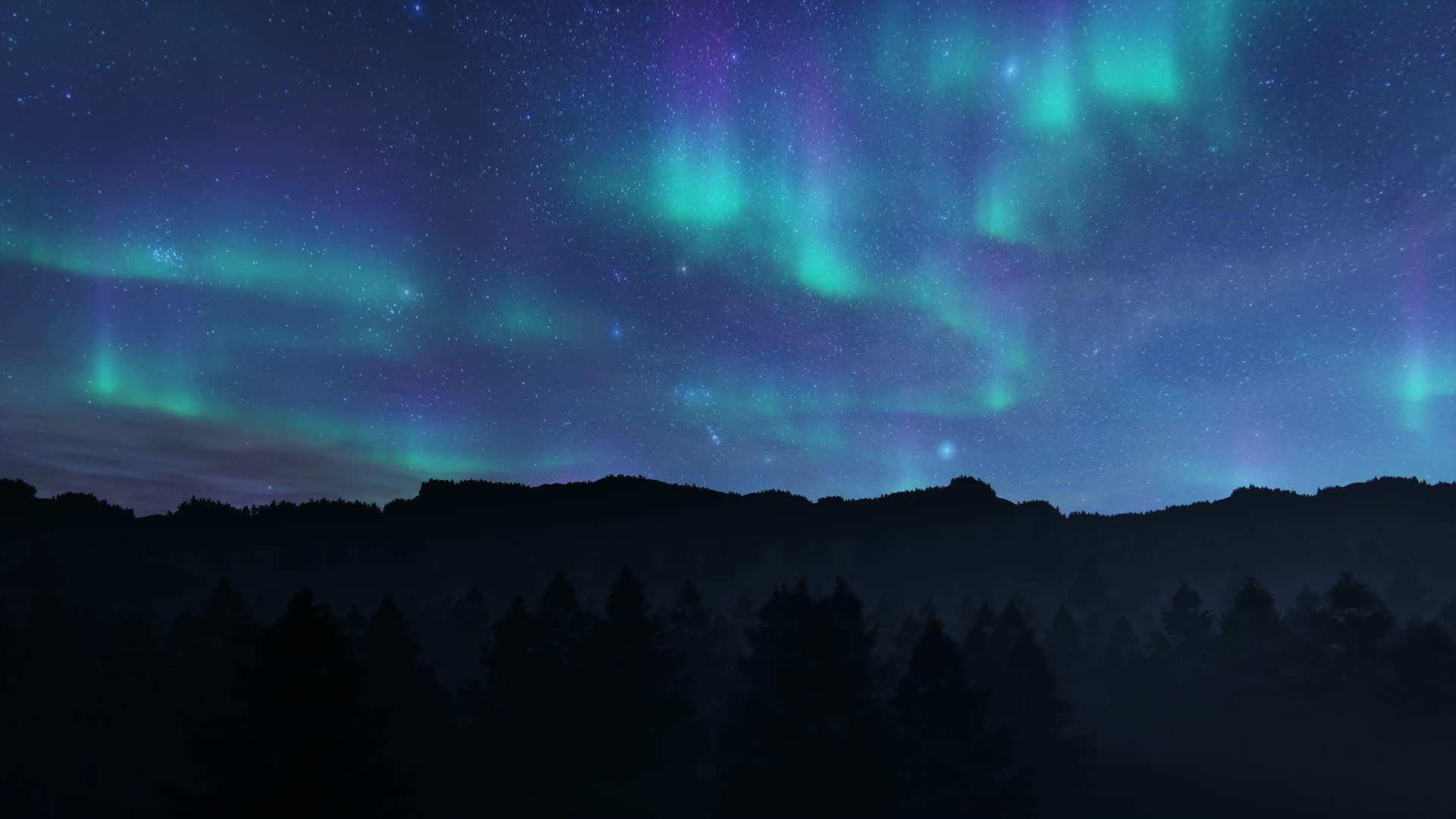 北纬的极光照耀着森林山脉视频的预览图