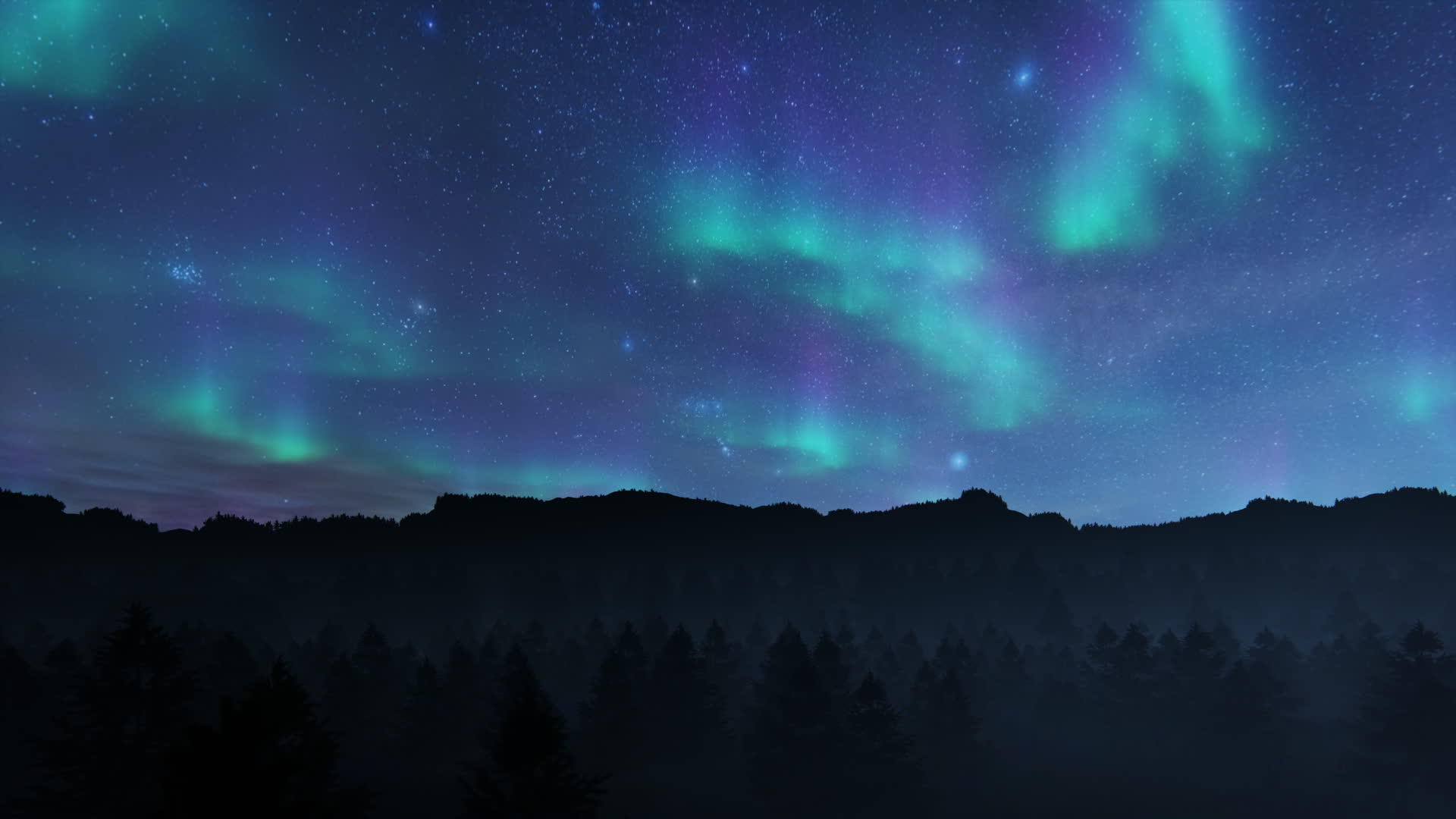 北北极光在森林山脉上空视频的预览图
