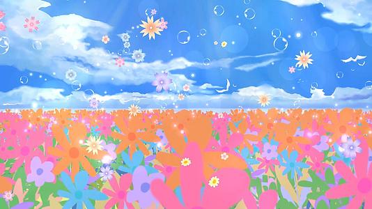 唯美清新唯美花海动态气泡花朵飘动背景视频视频的预览图