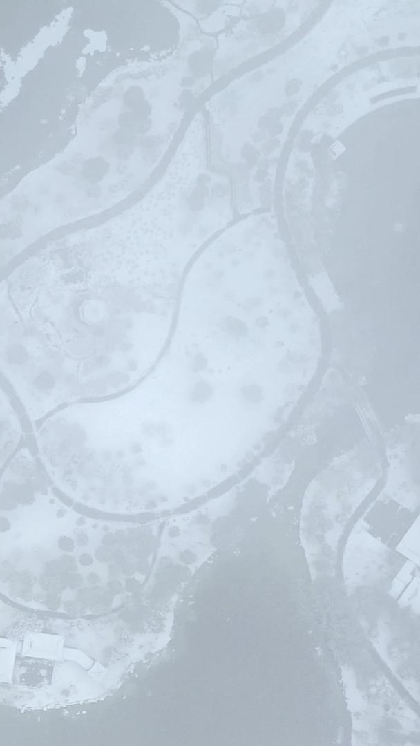 大雪天气航拍城市湖心岛自然风光视频素材视频的预览图