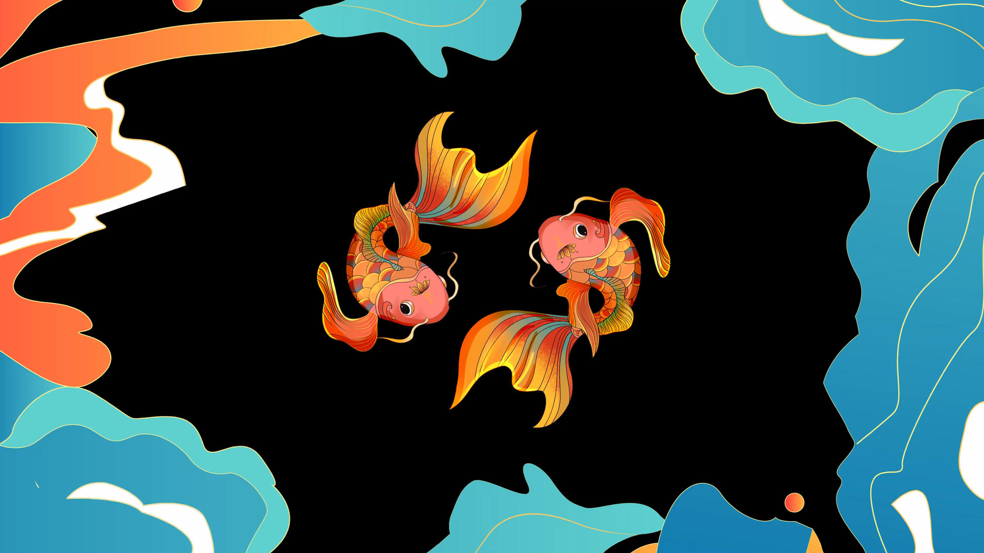 4K中国风喜庆金鱼动画元素视频的预览图