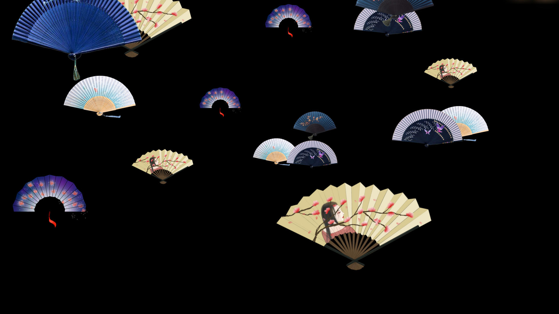 古典中国风扇子下落视频的预览图