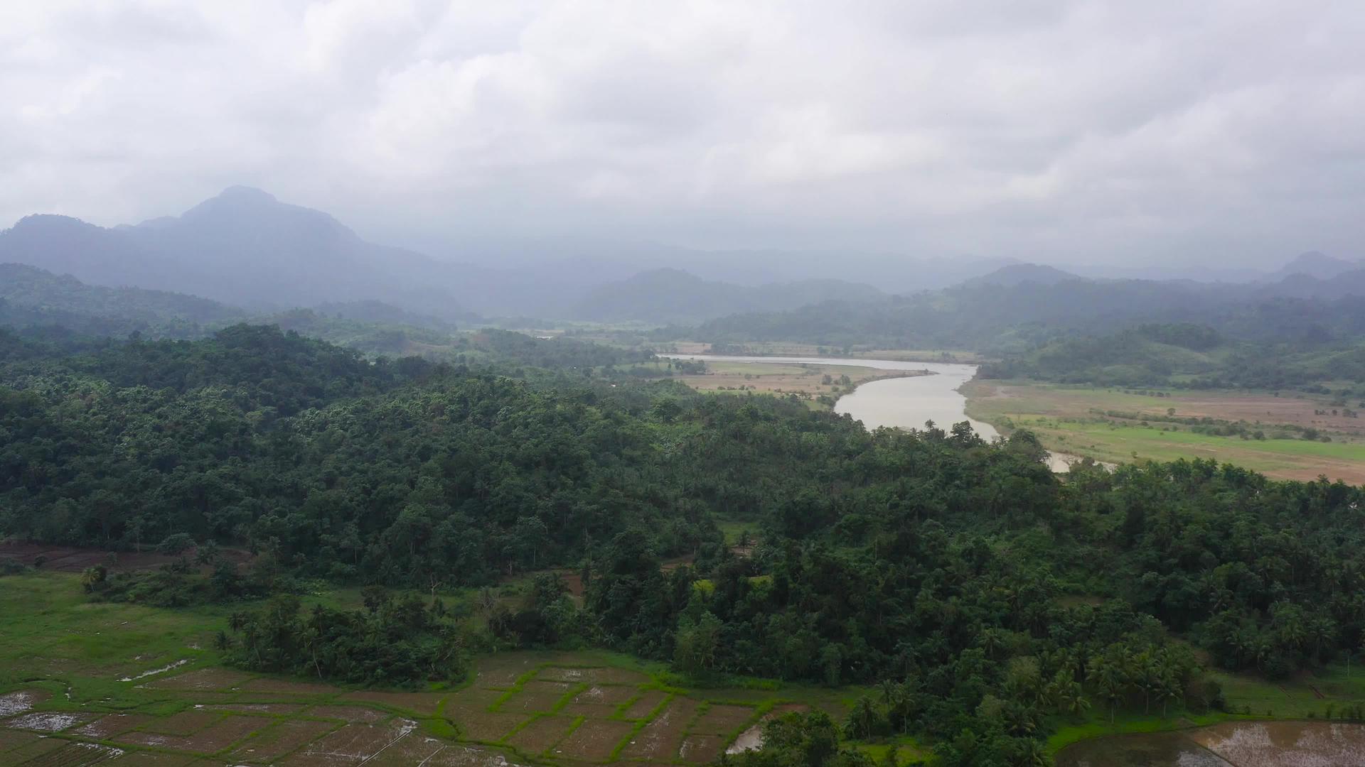 观察山地景观河流和雨林视频的预览图